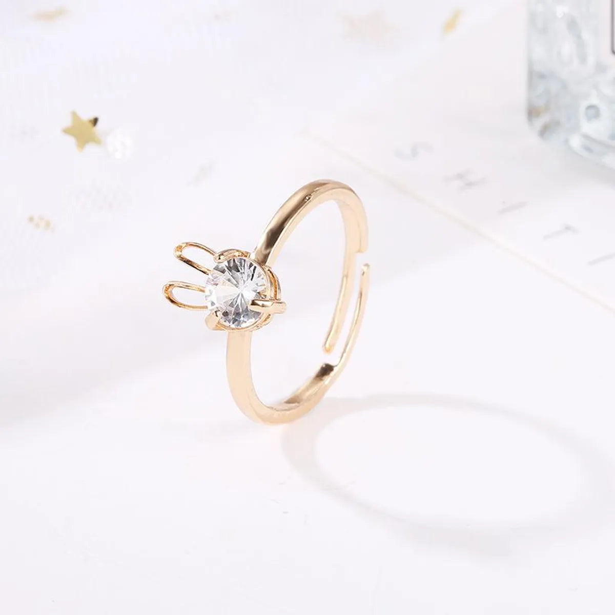 New Cute Rabbit Copper Inlaid Zircon Ring Opening Adjustable Ring