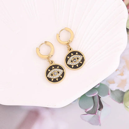 Cross-border New Arrival Devil Eye Stud Earrings Female Personality Stainless Steel Earrings Fashion Ins Zircon Earrings E396