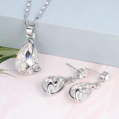 New Diamond Drop Gemstone Pendant Necklace And Earrings Suite Jewelry