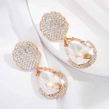 New Diamond-embedded Geometric Drop-shaped Alloy Earrings