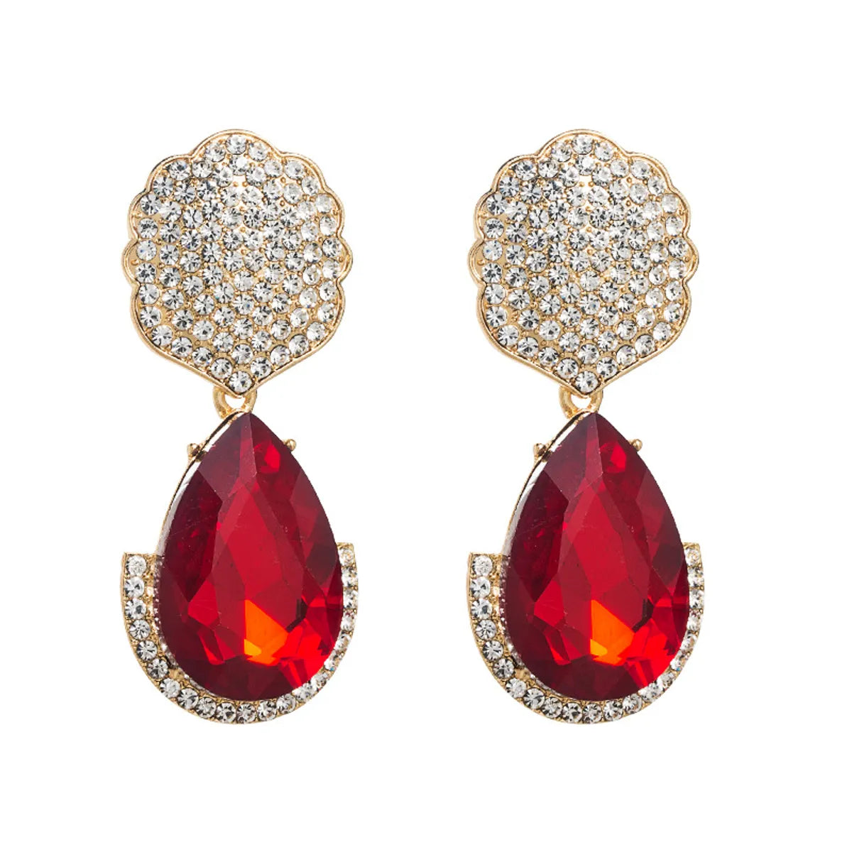 New Diamond-embedded Geometric Drop-shaped Alloy Earrings