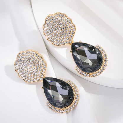 New Diamond-embedded Geometric Drop-shaped Alloy Earrings