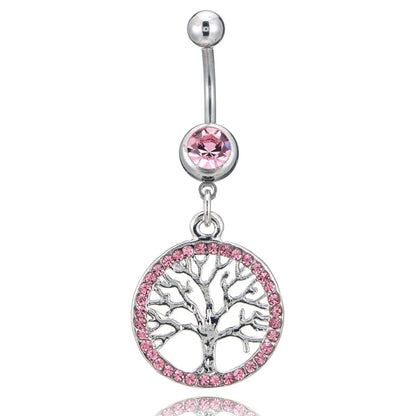 New Diamond-encrusted Happiness Lucky Tree Medical Steel Navel Nails Wholesale