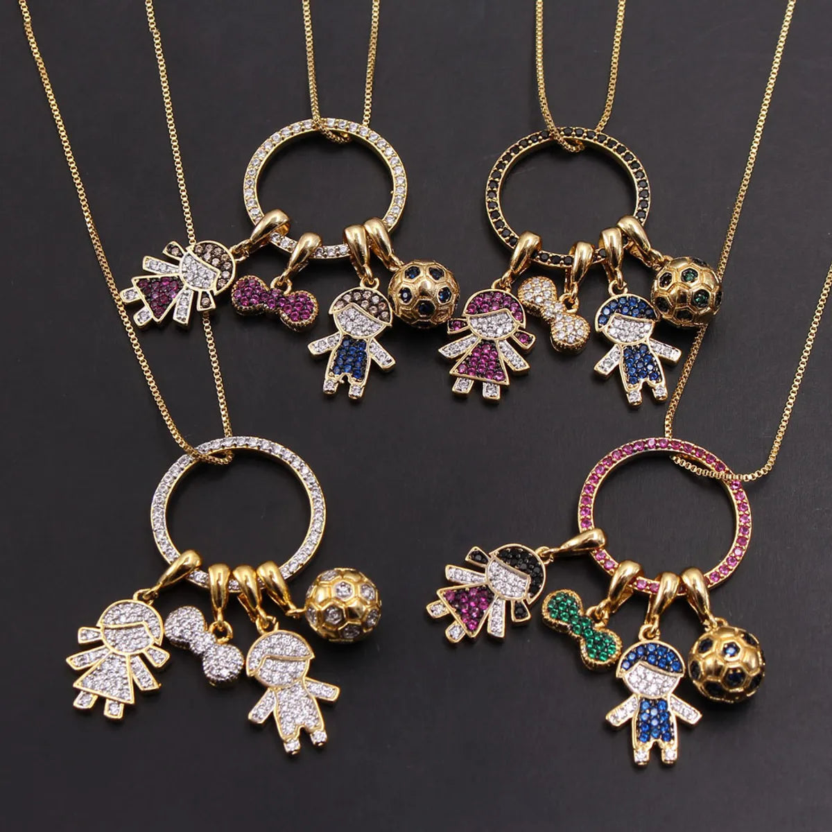 New Diy Character Combination Kids Bow Knot Color Zirconium Detachable Hip-hop Pendant Copper Necklace