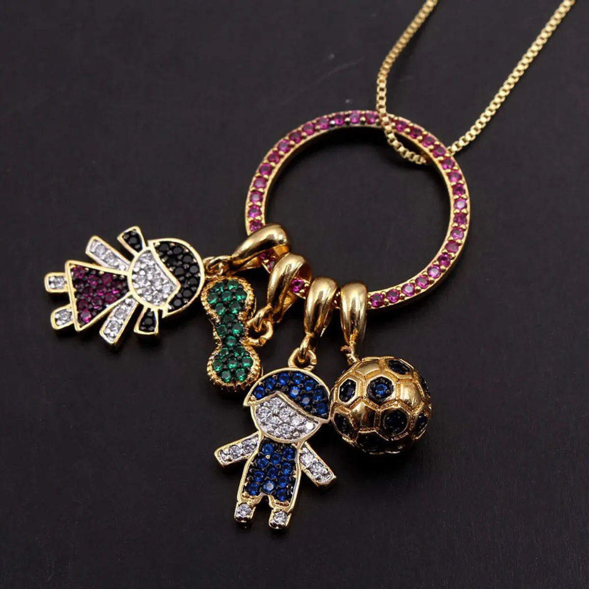 New Diy Character Combination Kids Bow Knot Color Zirconium Detachable Hip-hop Pendant Copper Necklace