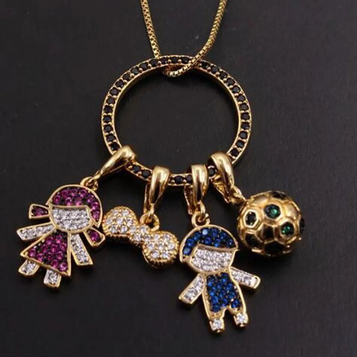 New Diy Character Combination Kids Bow Knot Color Zirconium Detachable Hip-hop Pendant Copper Necklace