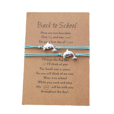 New Dolphin School Season Card Bracelet Parent-child Alloy Small Animal Woven Bracelet 2-piece Set