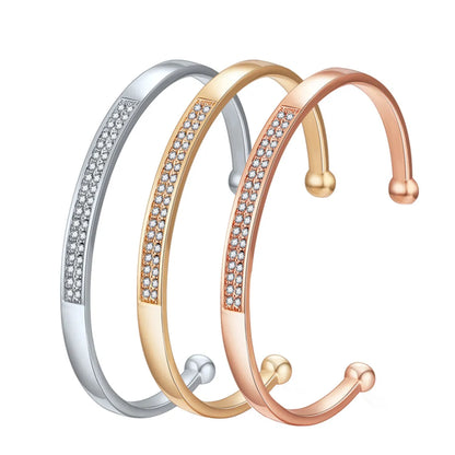 New Double Row Diamond-Studded Gold-Plated Open Bracelet