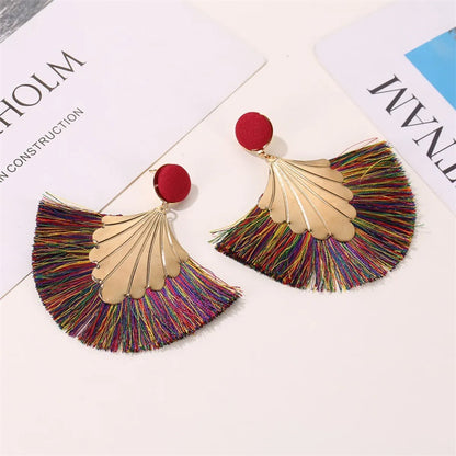 New Earrings Bohemia Fan-shaped Tassel Earrings Fashion Ripple Design Texaggerated Earrings Wholesale Gooddiy