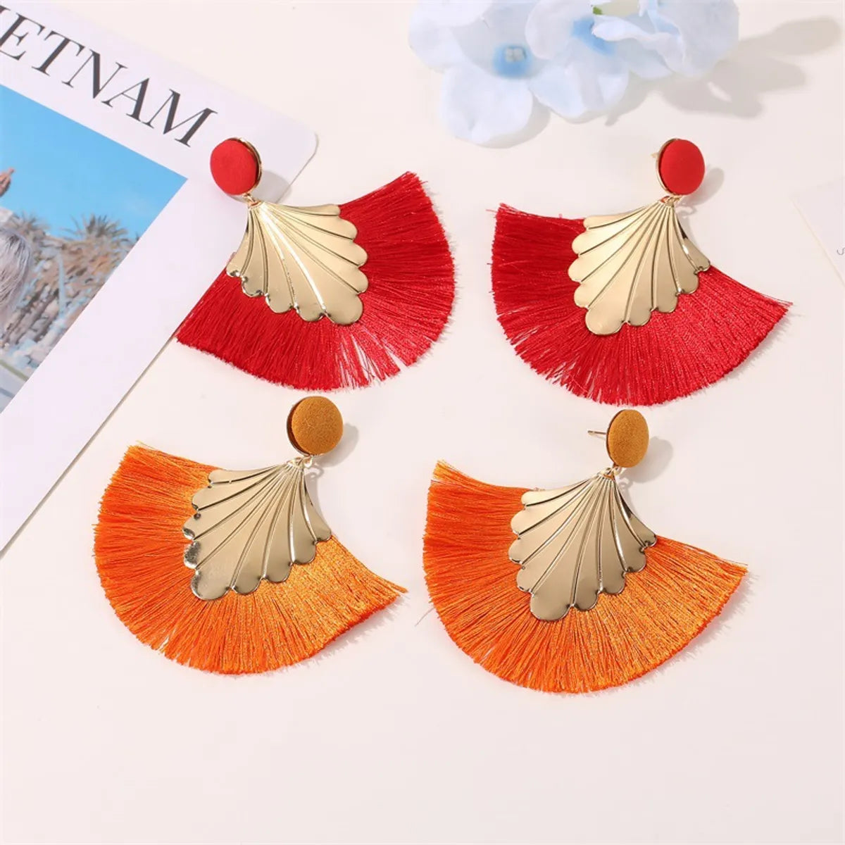 New Earrings Bohemia Fan-shaped Tassel Earrings Fashion Ripple Design Texaggerated Earrings Wholesale Gooddiy