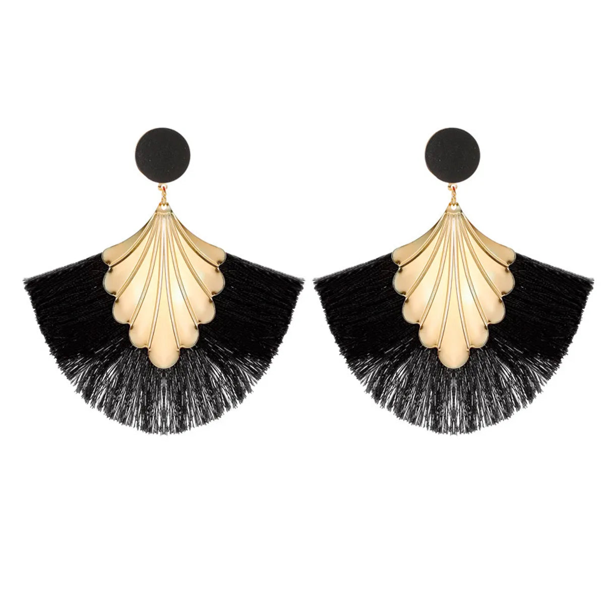 New Earrings Bohemia Fan-shaped Tassel Earrings Fashion Ripple Design Texaggerated Earrings Wholesale Gooddiy