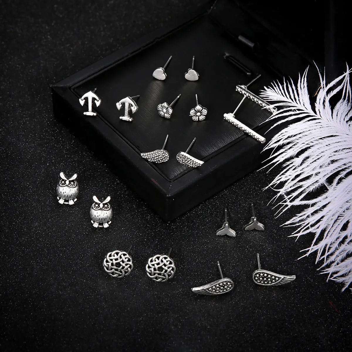 New Earrings Set Fashion Bohemian Sailboat Anchor Owl Earrings 9 Pairs Set