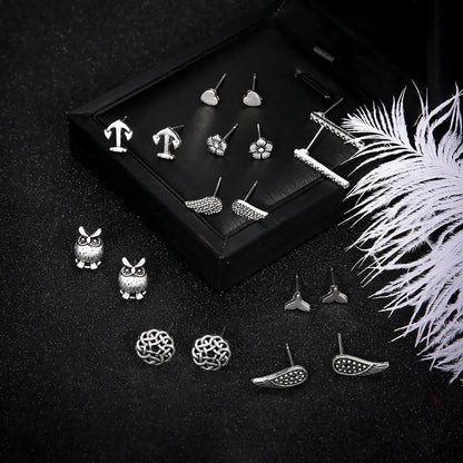 New Earrings Set Fashion Bohemian Sailboat Anchor Owl Earrings 9 Pairs Set