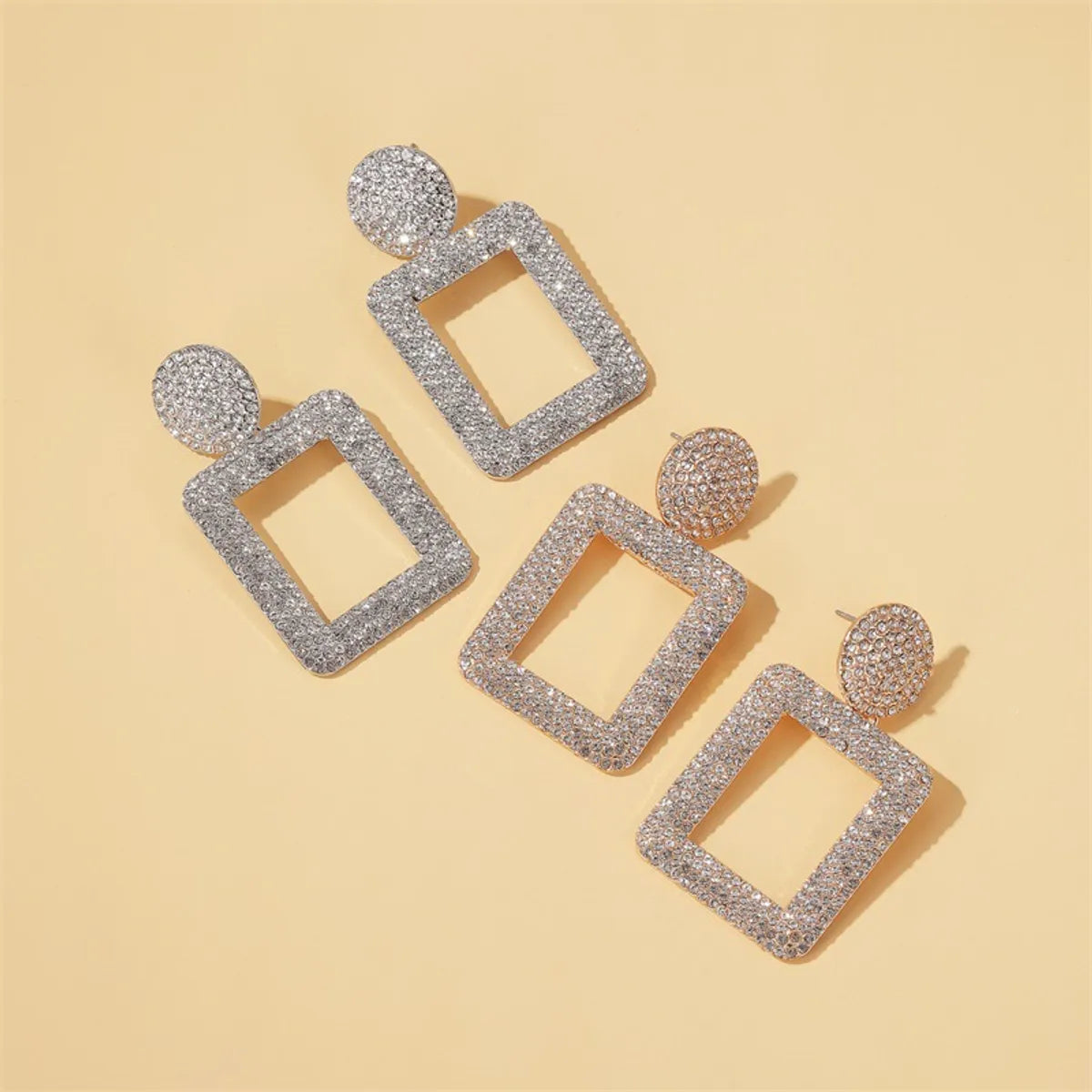 New Earrings Style Fashion Exaggerated Earrings Temperament Flash Diamond Geometric Square Earrings Diamond Wholesale Gooddiy