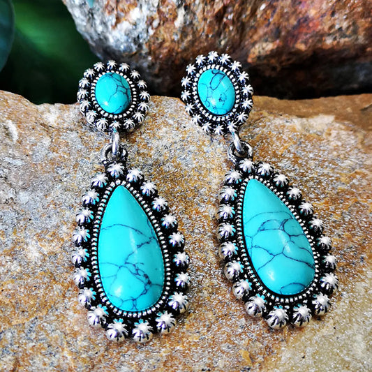 New European And American Creative Drop-shaped Turquoise Exaggerated Earrings