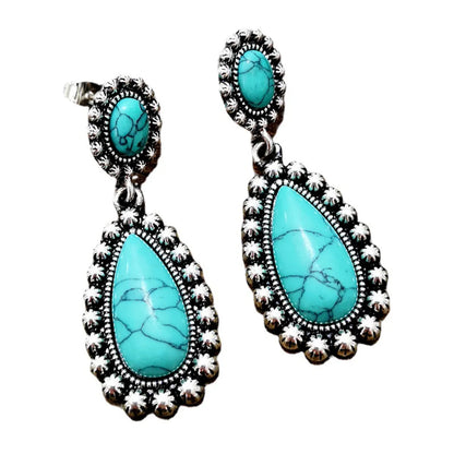 New European And American Creative Drop-shaped Turquoise Exaggerated Earrings