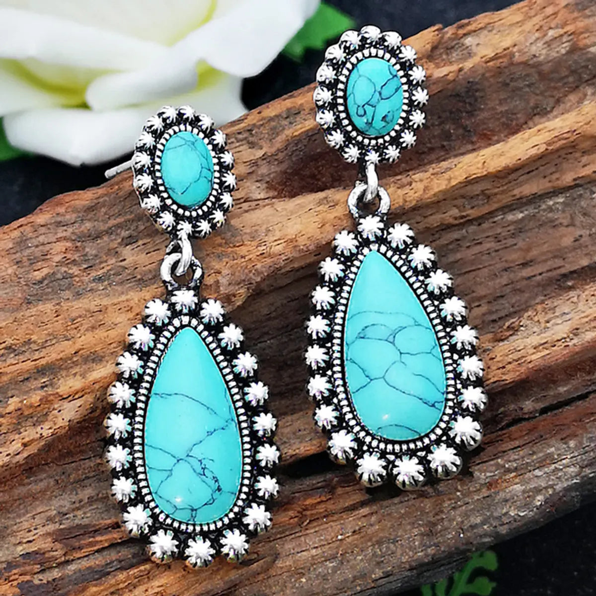 New European And American Creative Drop-shaped Turquoise Exaggerated Earrings