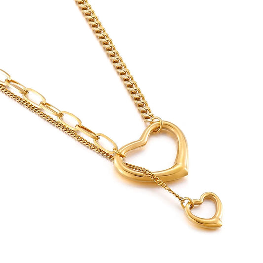 New European And American Niche Design Stainless Steel Double Hollow Heart Sweater Chain