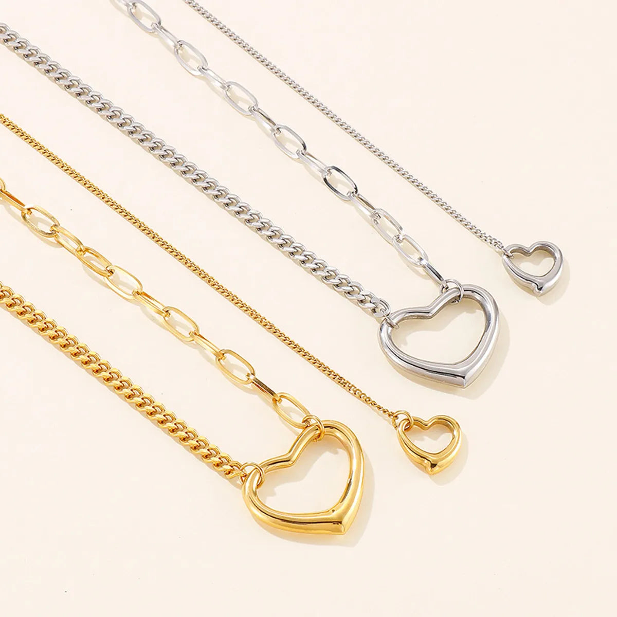 New European And American Niche Design Stainless Steel Double Hollow Heart Sweater Chain