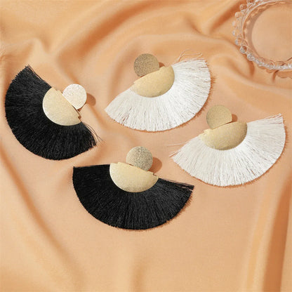 New  Exaggerated Fan-shaped  Bohemian Retro Frosted Tassel Earrings Wholesale