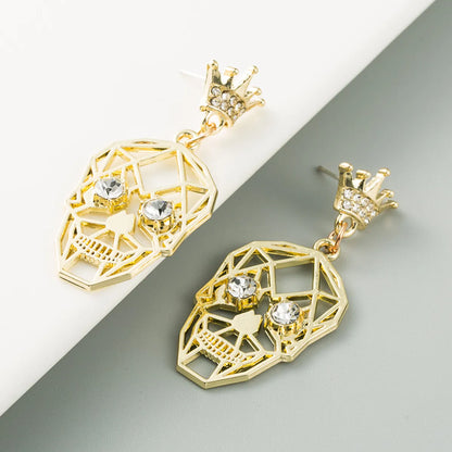 New Exaggerated Halloween Skull And Diamond Crown S925 Silver Needle Personalized Earrings