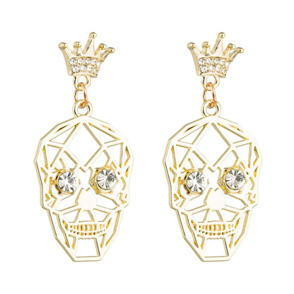 New Exaggerated Halloween Skull And Diamond Crown S925 Silver Needle Personalized Earrings