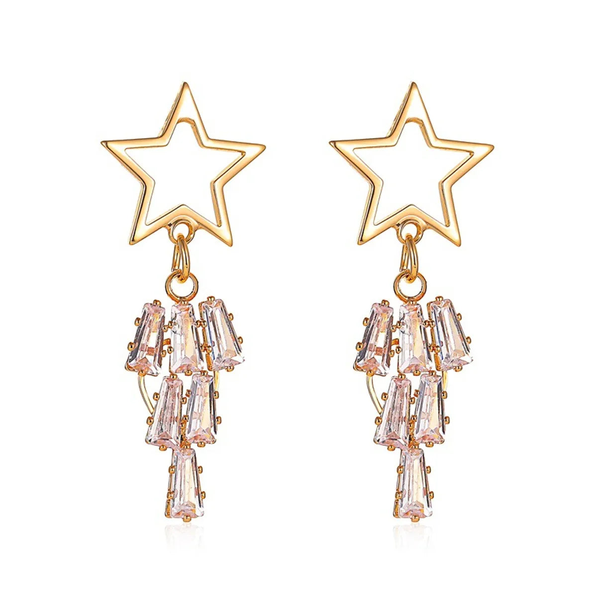 New Exaggerated Long Five-pointed Star Earrings Star Tassel Crystal Zircon Earrings Wholesale Gooddiy