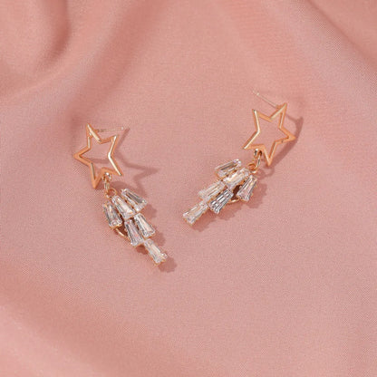 New Exaggerated Long Five-pointed Star Earrings Star Tassel Crystal Zircon Earrings Wholesale Gooddiy