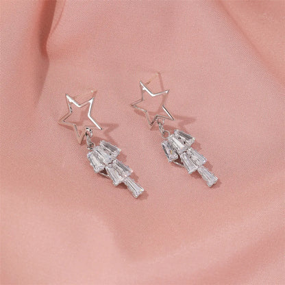 New Exaggerated Long Five-pointed Star Earrings Star Tassel Crystal Zircon Earrings Wholesale Gooddiy