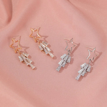 New Exaggerated Long Five-pointed Star Earrings Star Tassel Crystal Zircon Earrings Wholesale Gooddiy