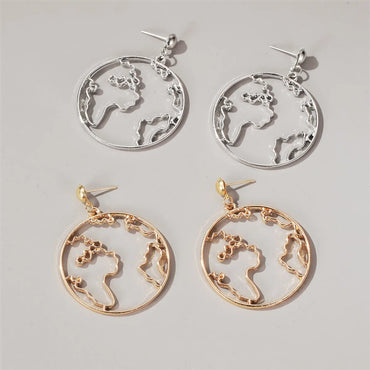 New Exaggerated Map Earrings Creative Design World Map Earrings Simple Round Hollow Earrings Wholesale Gooddiy