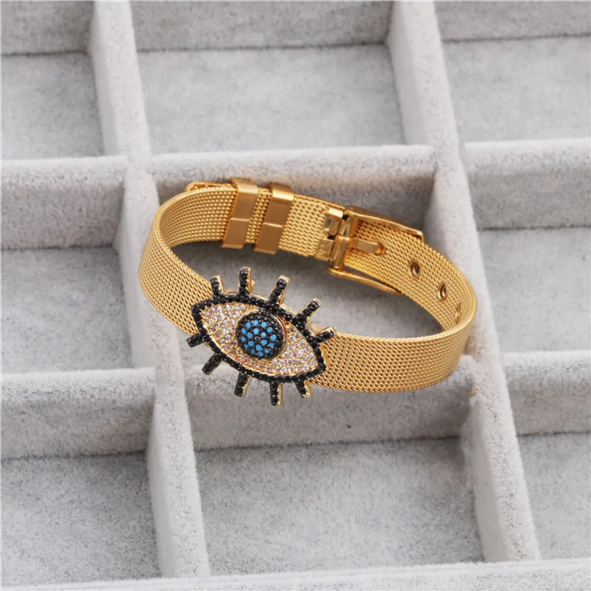 New Eye Color Zirconium Copper Micro-inlaid Zircon Stainless Steel Mesh Strap Bracelet