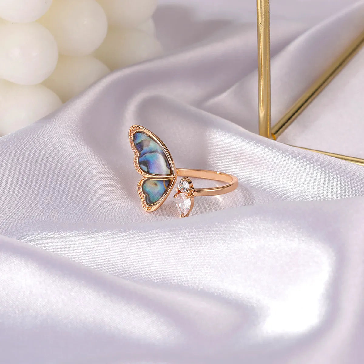 New Fantasy Seashell Wings Colorful Butterfly Micro-inlaid Zircon Copper Open Ring