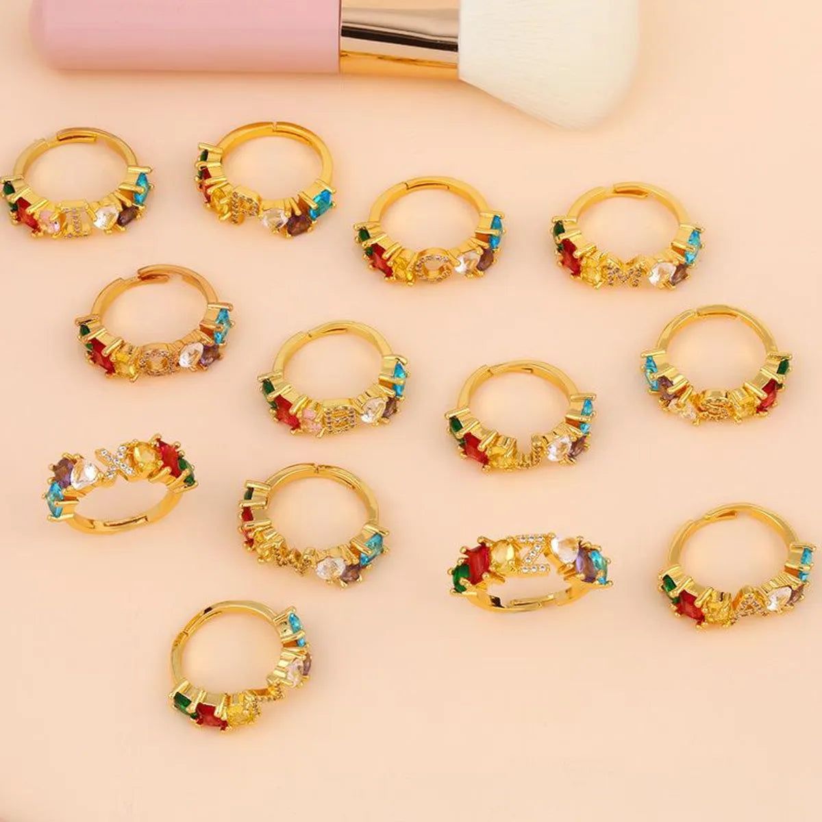 Fashion Letter Copper 18k Gold Plated Artificial Gemstones In Bulk