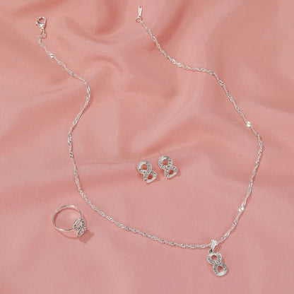 New Fashion All-match Diamond 8-shaped Necklace Earrings Ring Three-piece Jewelry Set Wholesale