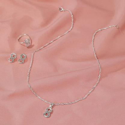 New Fashion All-match Diamond 8-shaped Necklace Earrings Ring Three-piece Jewelry Set Wholesale