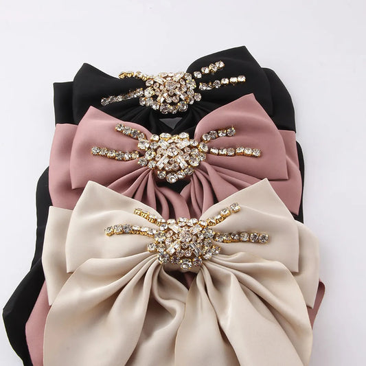 New Fashion Bowknot Long Cloth Inlaid Diamond Hairpin