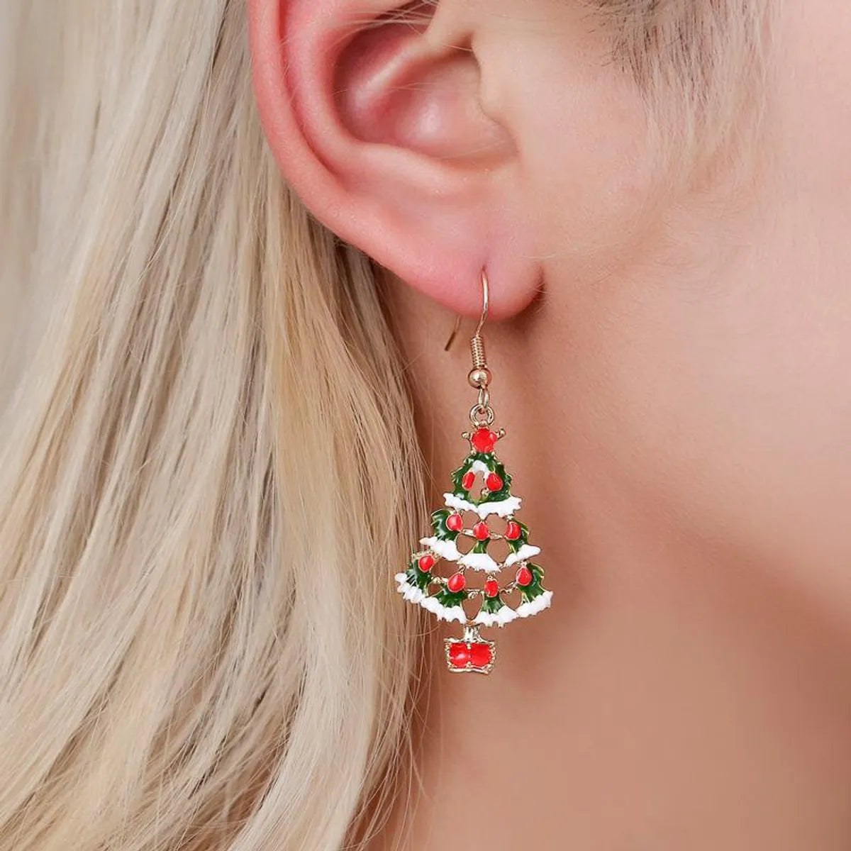 New Fashion Christmas Color Cute Dripping Oil Christmas Tree Earring Necklace Set Wholesale