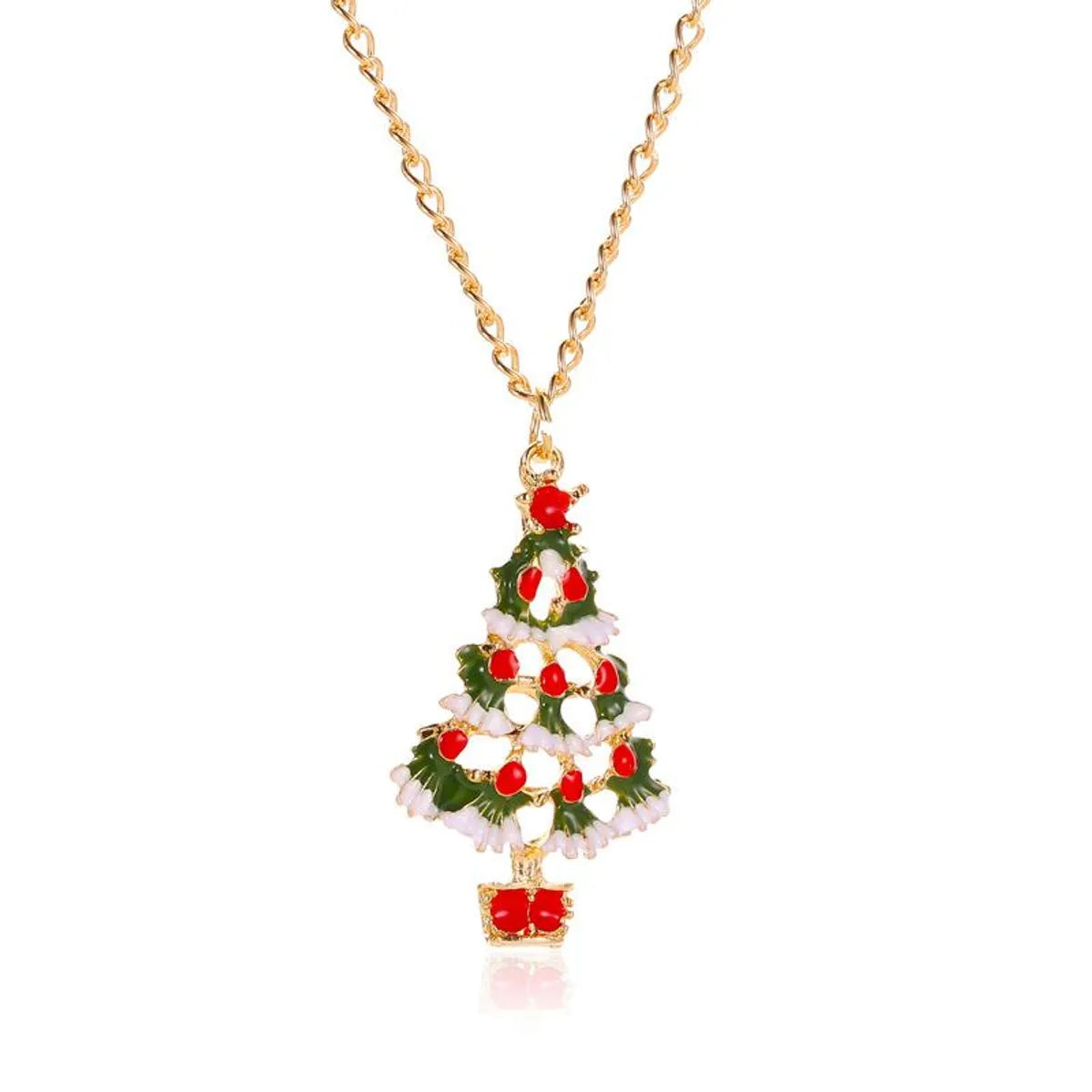 New Fashion Christmas Color Cute Dripping Oil Christmas Tree Earring Necklace Set Wholesale