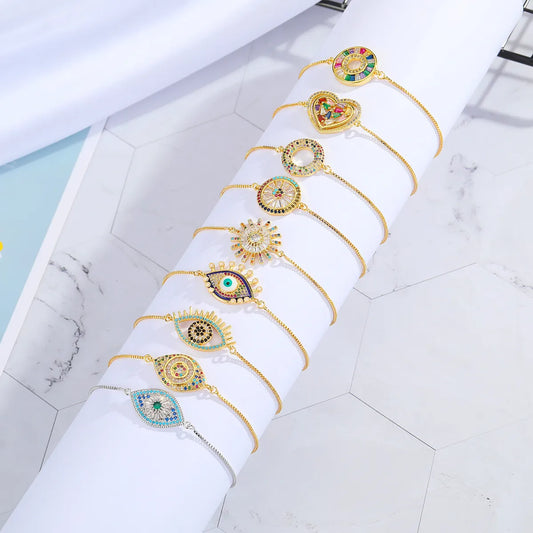 Foreign Trade New Colorful Zircon Eye Bracelet Brazilian Style Religious Personality Simple Multi-Color Adjustable Bracelet