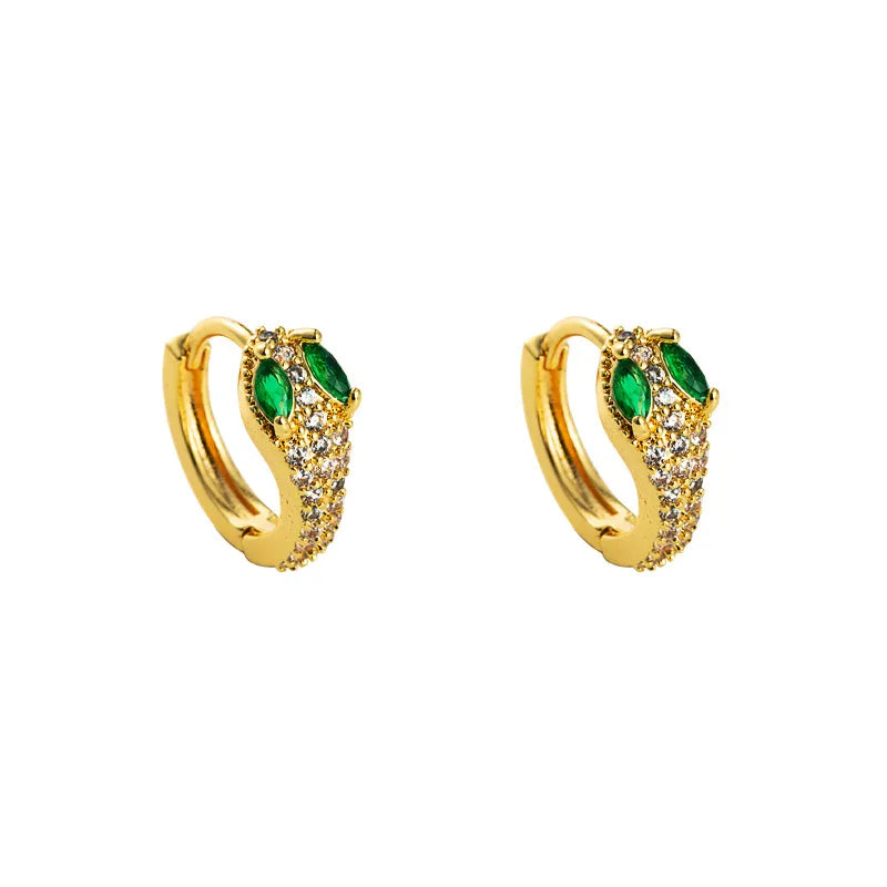 New Fashion Copper Micro-Inlaid Zircon 18k Gold Plated Cobra-Shaped Earrings Wholesale Nihaojewerly