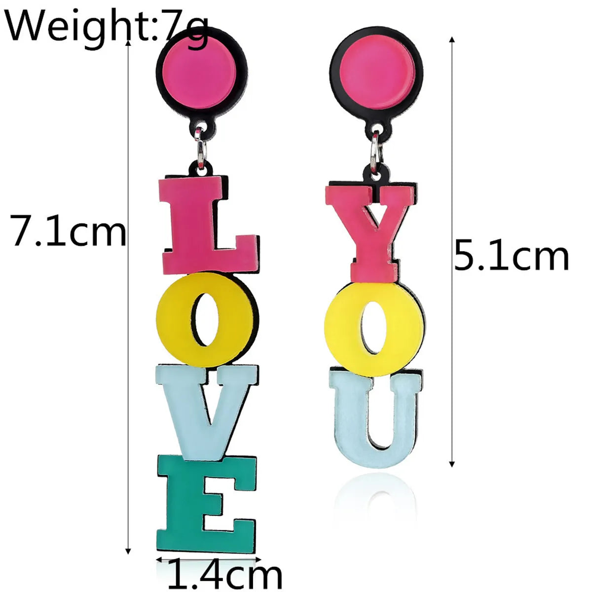 New Fashion Creative Color Love Asymmetrical Acrylic Long Earrings Wholesale Gooddiy