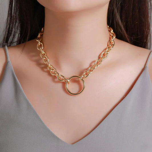 New Fashion Creative Simple Circle Neck Chain Choker Exaggerated Punk Metal Necklace Clavicle Chain