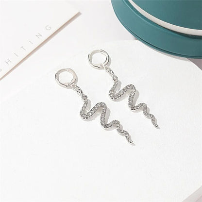 New Fashion Creative Snake-Shaped Earrings Long Diamond Earrings Simple Wave Earrings Wholesale