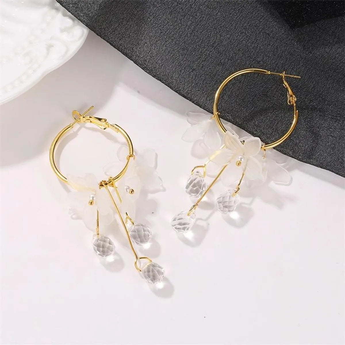 Fashion Flower Plating Alloy Artificial Gemstones Earrings