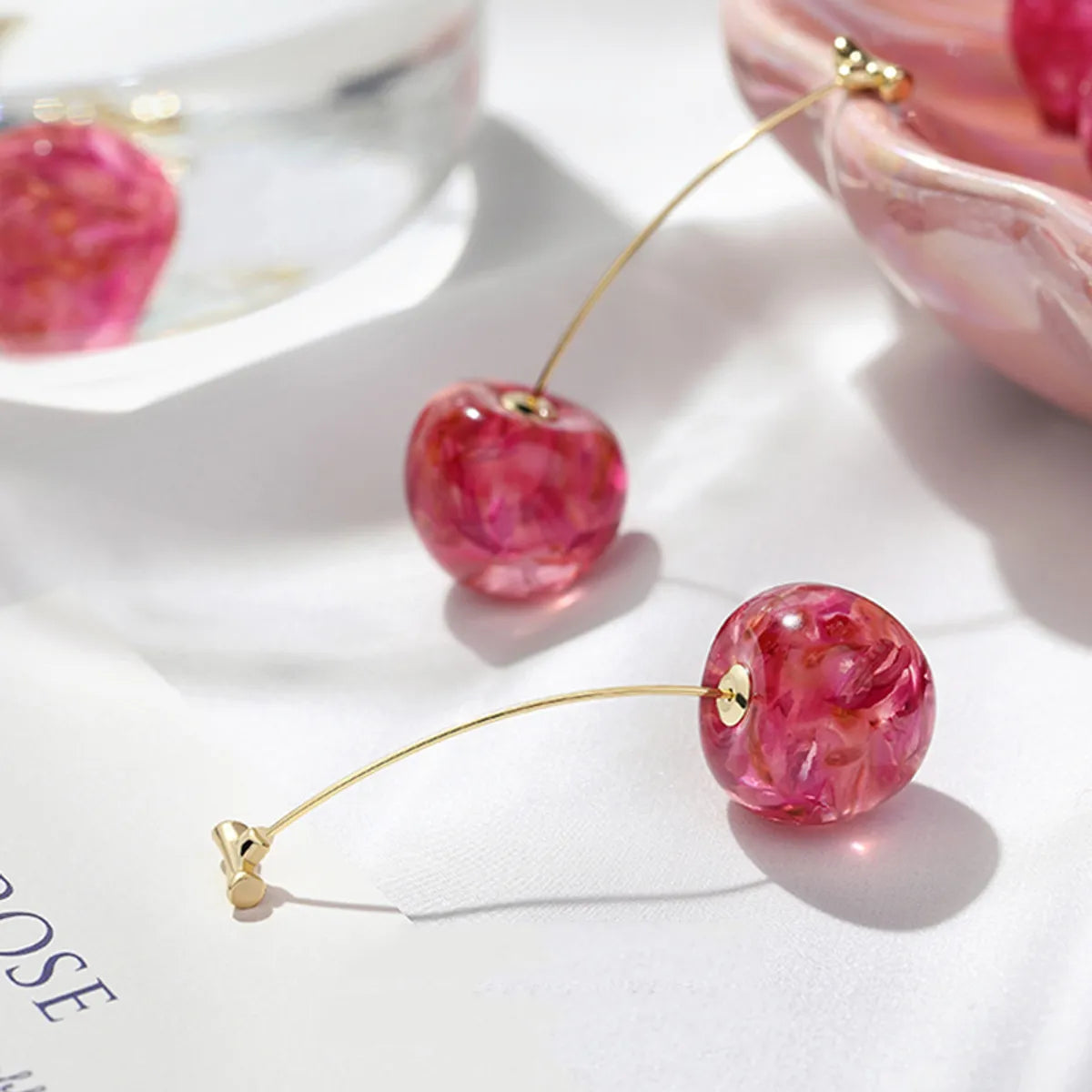 New Fashion  Cute Girl Cherries Gentle Pink Dried Flowers Cherry Earrings Wholesale Nihaojewelry