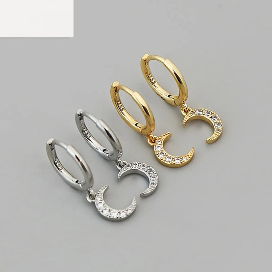 New Fashion Diamond Moon C-shaped Temperament Copper Earrings