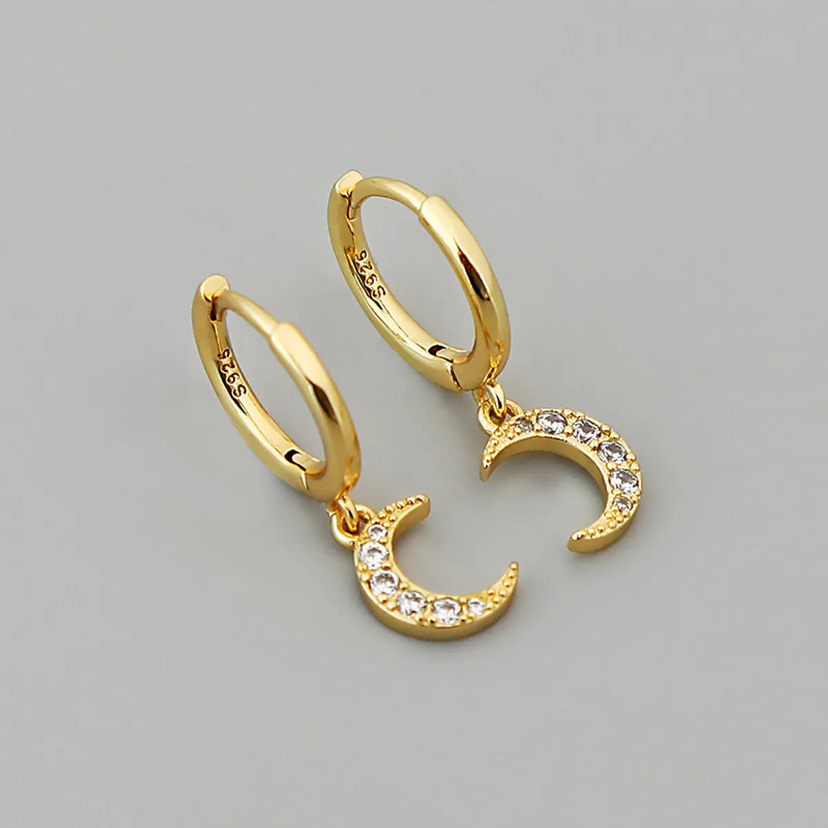 New Fashion Diamond Moon C-shaped Temperament Copper Earrings