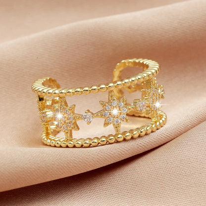 New Fashion Eight-pointed Star Micro-inlaid Zircon Copper Tail Ring Wholesale Gooddiy