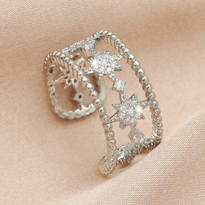 New Fashion Eight-pointed Star Micro-inlaid Zircon Copper Tail Ring Wholesale Gooddiy